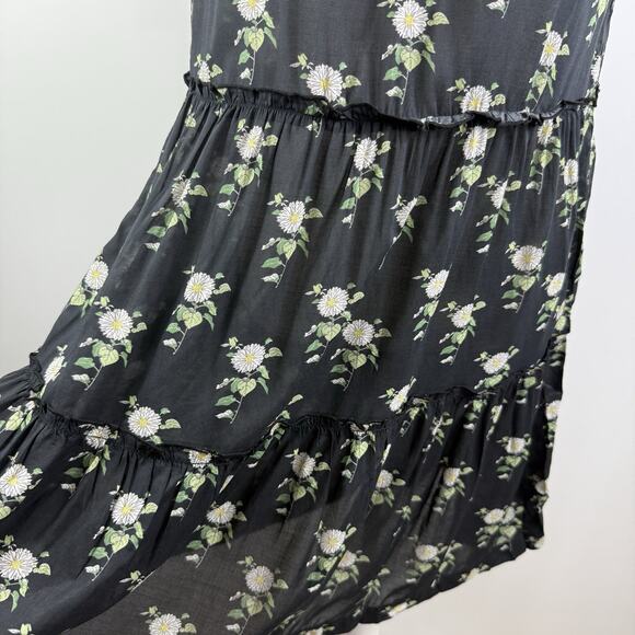 Anthropologie Black Daisy Floral Dress Small Sheer Mini V Neck Ruffle Sleeve - Picture 7 of 14